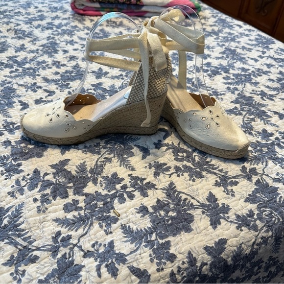 J Crew Shoes Espadrille Cream & Tan Lace Up Boho Eyelet 9 - Picture 4 of 10